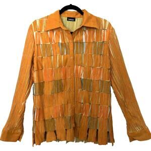 Fantazia Textured Weave Shirt Sz L Yellow Orange Witchy 90s Art Indie